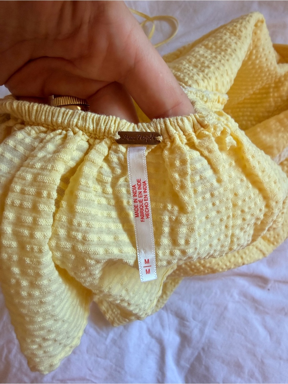 Free People Soft Yellow Strapless Seersucker Peplum Top - Picture 3 of 3
